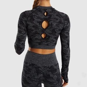 Gymshark Black Camo Cropped Long Sleeve Top